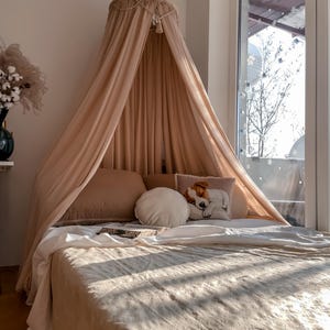 Canopy bed boho curtains. Girl nursery canopy. Macrame twin bed canopy moroccan decor. Crib canopy or house bed canopy image 8