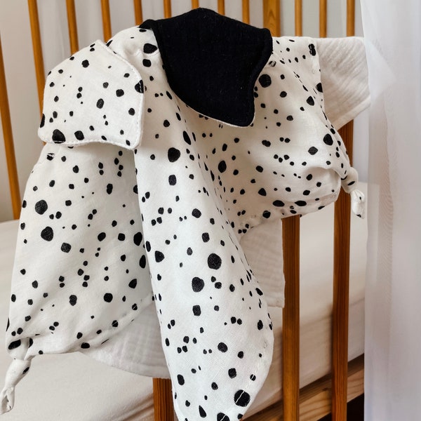 Jouets pour bébé nouveau-né animal en peluche personnalisé. Couverture en mousseline pour chiot dalmatien. Chiffons à rot brodés, cadeaux personnalisés créatifs