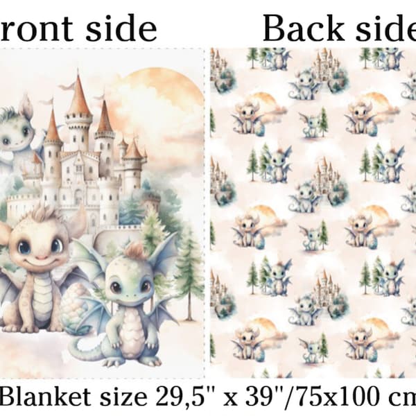 Personalized swaddle travel blanket. Velvet baby blanket with name. Dragon blanket, customizable throw blanket