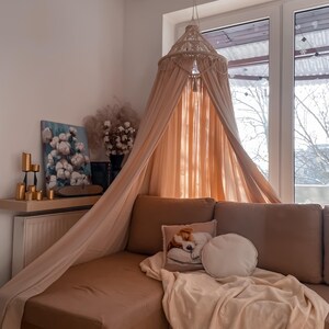 Canopy bed boho curtains. Girl nursery canopy. Macrame twin bed canopy moroccan decor. Crib canopy or house bed canopy image 12