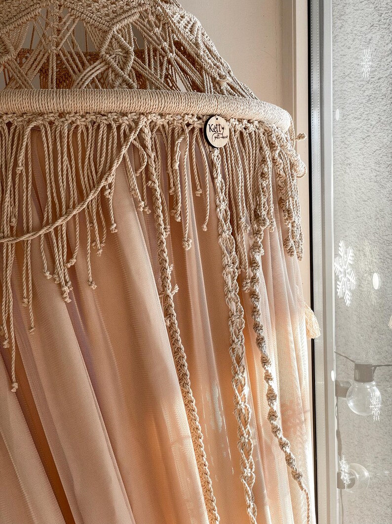 Canopy bed boho curtains. Girl nursery canopy. Macrame twin bed canopy moroccan decor. Crib canopy or house bed canopy image 11