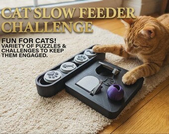 Interactive Cat Slow Feeder Toy with Sliders, Trap Doors & Ball Chaser for Enrichment