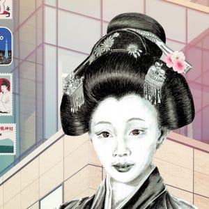Geisha in the Urban Jungle, wall print, Japanese art.