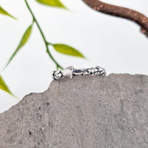 Sterling Silver Ring, Unique, Handmade, Mushroom, Oak Leaf, Forest, Nature
