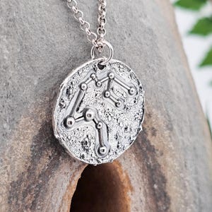 Aquarius Zodiac, Pendant, Fine Silver, Single Piece, Handmade, Silver Jewelry, Star, Universe, Galaxy, Orbit, Sky, Witch, Night