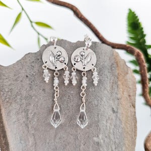 Lily of the valley earrings made of silver with glass beads, handmade in Switzerland, unique piece, art, jewelry, flower, blossom, plant