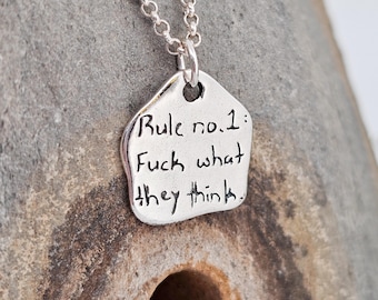 Quote &quot;Leave the road, take the trails.&quot;, Sterling Silver Handmade, Unique, Pendant, Necklace