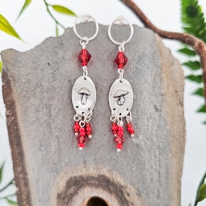 Mushroom earrings made of silver with red glass beads, handmade in Switzerland, unique piece, art, jewelry, flower, blossom, plant