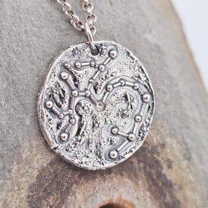 Zodiac sign Sagittarius made of fine silver, unique piece, handmade, silver jewelry, stars, universe galaxy, orbit, sky