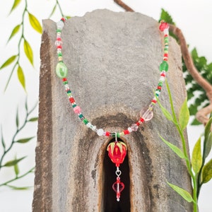 Necklace with glass beads, unique piece, handmade, beautiful, pendant, jewelry, eye-catching, colorful, natural, elves, fairies, fairytale