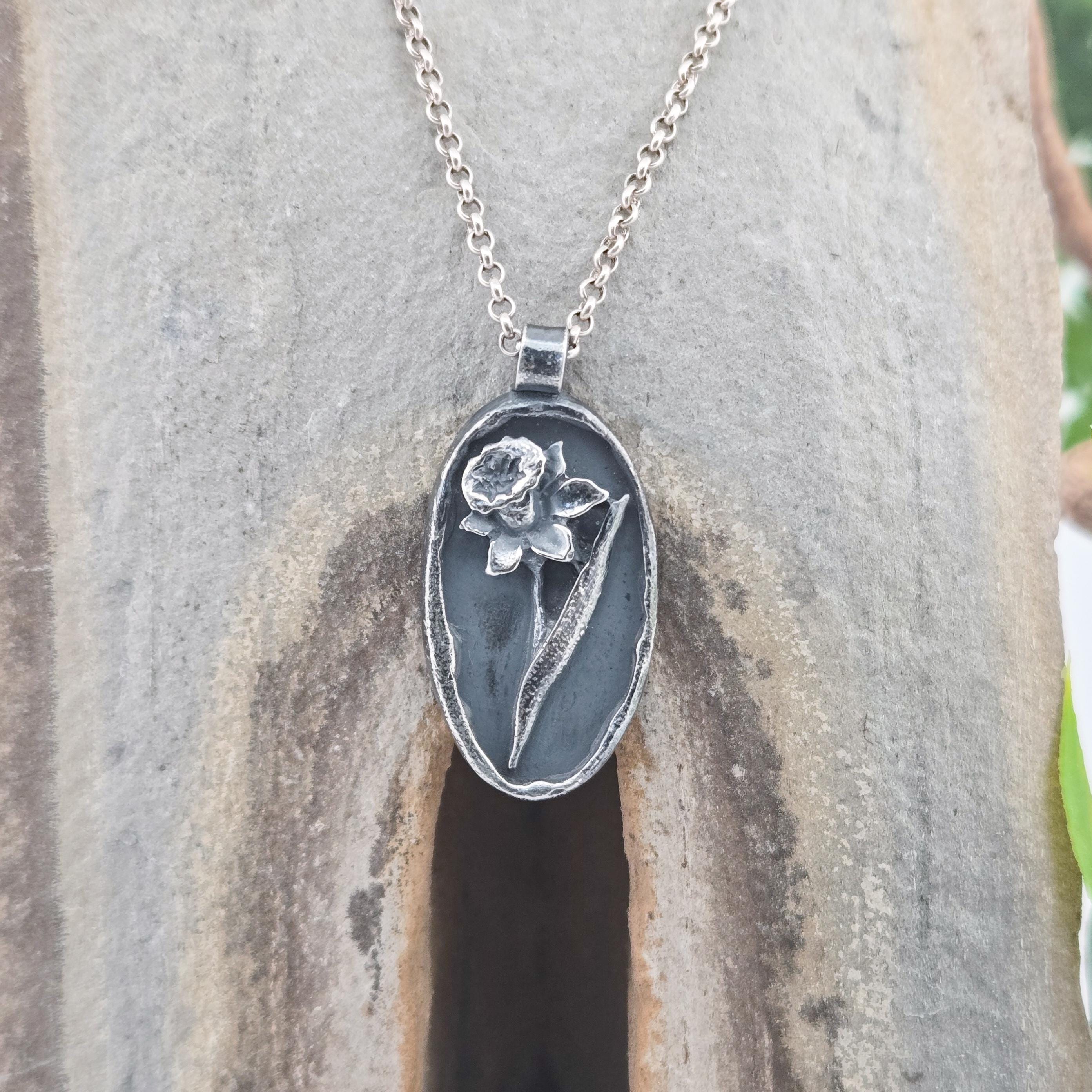 Daffodil Pendant made of Sterling Silver, Handmade, Unique Piece
