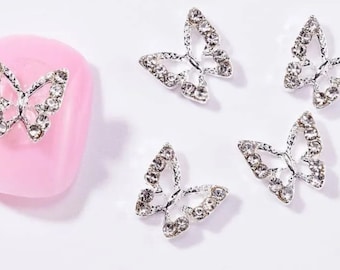 10pcs 3D Alloy Butterfly Nail Charms, Butterfly Nail Gems Nail Rhinestones Shiny