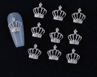 10pcs 3D Alloy Crown Nail Charms, Crowns Nail Gems Nail Rhinestones Shiny