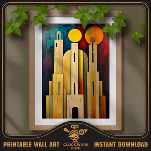 Santuario del Sol, pintura al óleo digital abstracta de mediados de siglo, arte de pared imprimible detallado en Ultra HD, decoración de habitaciones, decoración del hogar