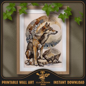 Animaux des bois - Loup. Peinture numérique de la nature à l'aquarelle - haute résolution, art mural imprimable détaillé, décoration d'intérieur