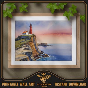 Phare solitaire. Peinture numérique de paysage à l'aquarelle - haute résolution, art mural imprimable détaillé, décoration d'intérieur