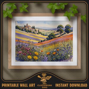 Prairie de fleurs sauvages. Peinture numérique de paysage à l'aquarelle - haute résolution, art mural imprimable détaillé, décoration d'intérieur