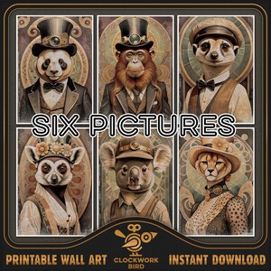 Lot d'animaux steampunk - Animaux exotiques. 6 pièces, aquarelles numériques de divers animaux - Art mural imprimable, décoration d'intérieur