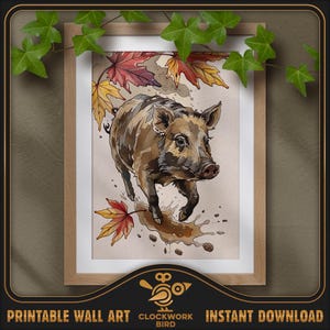 Animaux des bois - Sanglier. Peinture numérique de la nature à l'aquarelle - haute résolution, art mural imprimable détaillé, décoration d'intérieur