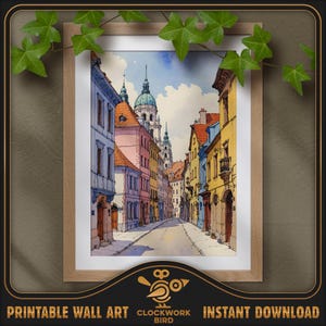 Paysage urbain baroque en Hongrie. Peinture numérique de paysages fantastiques à l'aquarelle - haute résolution, art mural imprimable détaillé, décoration d'intérieur
