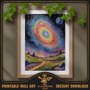 Galaxie 5, ciel nocturne coloré. Peinture numérique de paysage à l'aquarelle - haute résolution, art mural imprimable détaillé, décoration d'intérieur