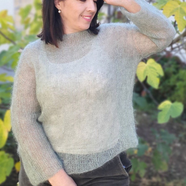 Sage green sweater, mohair sweater,oversized sweater, sweaters for women, knitted sweater,wool sweater,christmas gift for wife