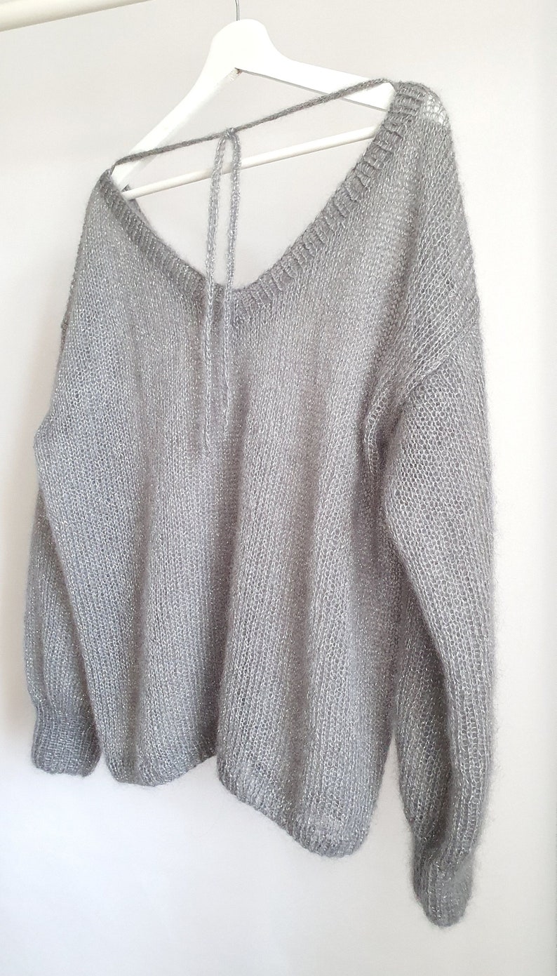 gray silver sweater, lurex sweate,r silver sweater, holiday sweater, christmas sweater, christmas gift, oversized sweater image 5