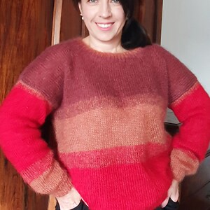 red sweater, rainbow sweater, striped sweater, oversized sweater, holiday sweater, knit sweater, sweaters for women, chunky wool sweater