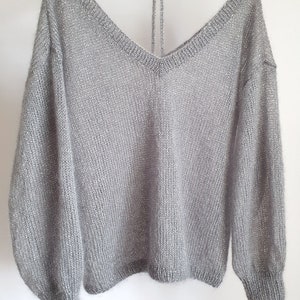 gray silver sweater, lurex sweate,r silver sweater, holiday sweater, christmas sweater, christmas gift, oversized sweater image 3
