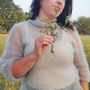 Mint mohair sweater, turtleneck sweater, three quarter sleeve, mohair pullover, sexy sweater,christmas gift for mom image 3