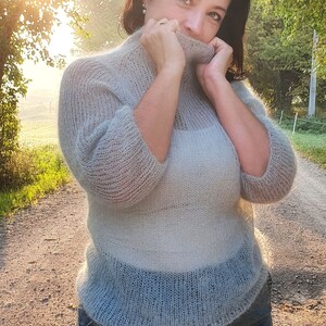 Mint mohair sweater, turtleneck sweater, three quarter sleeve, mohair pullover, sexy sweater,christmas gift for mom image 9