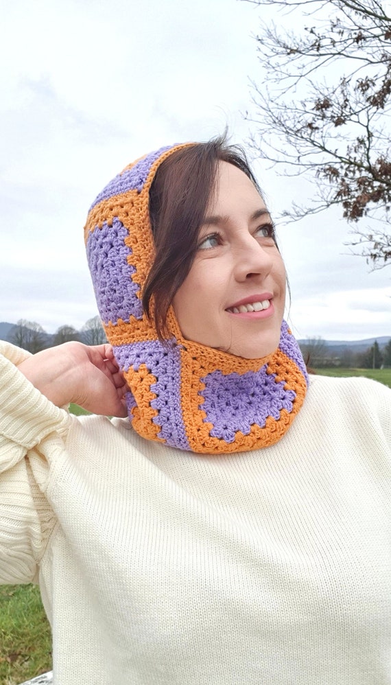 Cagoule lilas et orange, masque de ski au crochet, cagoule tricotée,  chapeau cagoule, tricot cagoule -  France