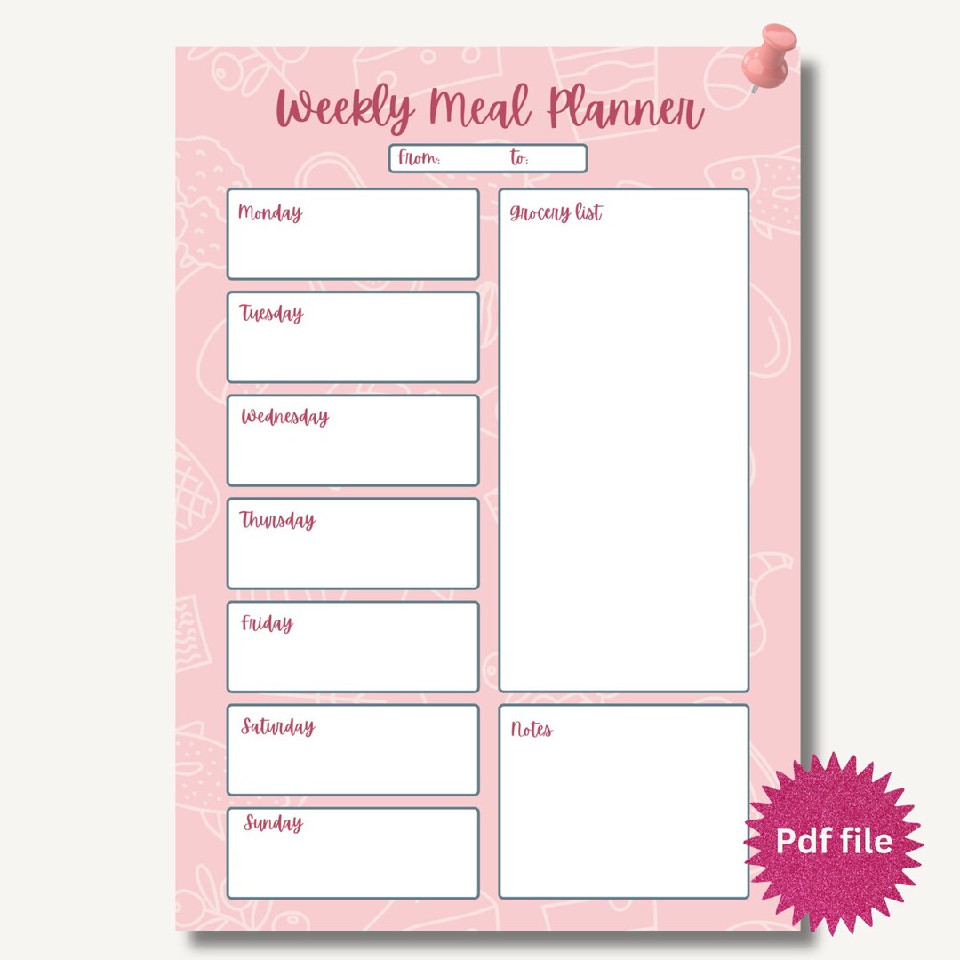 Weekly Meal Planner Digital Download Printable - Etsy