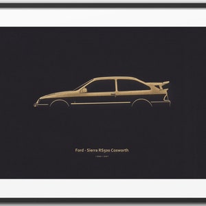 Ford Sierra RS500 Cosworth - Supercar Silhouette &quot;Laser Engraved&quot; illustration onto Artist Mountboard.