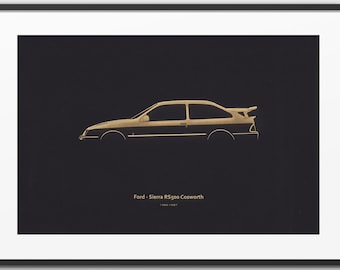 Ford Sierra RS500 Cosworth - Supercar Silhouette &quot;Laser Engraved&quot; illustration onto Artist Mountboard.