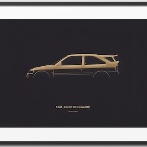 Ford Escort RS Cosworth - Supercar Silhouette &quot;Laser Engraved&quot; illustration onto Artist Mountboard.