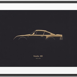 Porsche 959 - Supercar Silhouette &quot;Laser Engraved&quot; illustration onto Artist Mountboard.