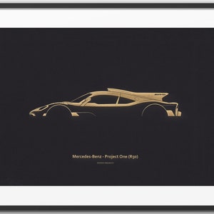 Mercedes-Benz Project One (R50) - Silhouette eines Hypercars mit Lasergravur auf Künstler-Passepartout.