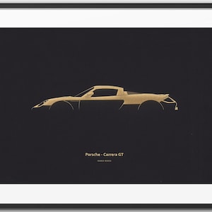 Porsche Carrera GT - Silueta de hiperdeportivo, ilustración "grabada con láser" sobre tablero de montaje para artista.