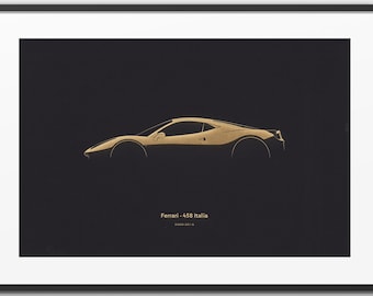 Ferrari 458 Italia - Supercar Silhouette &quot;Laser Engraved&quot; illustration onto Artist Mountboard.