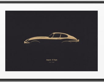 Jaguar E-Type - Classic Sports Car Silhouette &quot;Laser Engraved&quot; illustration onto Artist Mountboard.
