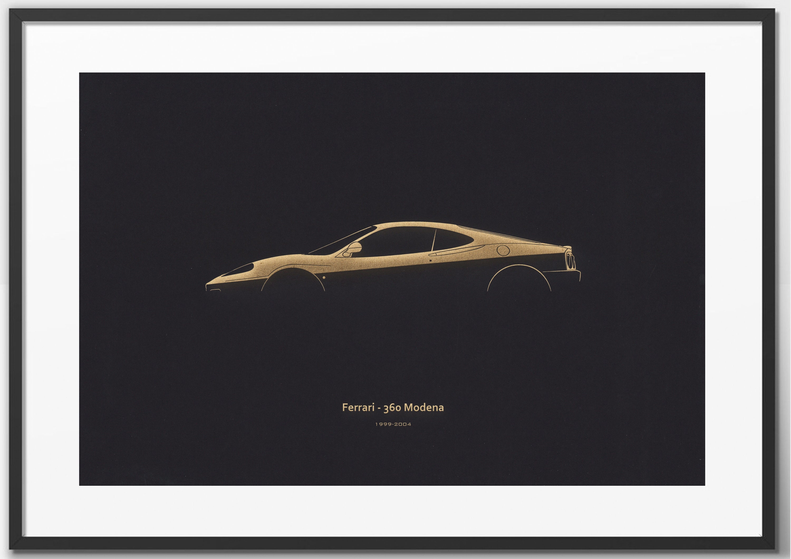 Ferrari 360 Modena - Supercar Silhouette "Laser Engraved" illustration onto Artist Mountboard.