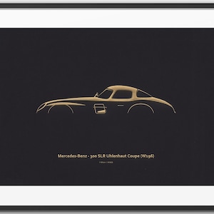 Mercedes-Benz 300 SLR Uhlenhaut Coupe (W196) - Classic Supercar Silhouette &quot;Laser Engraved&quot; illustration onto Artist Mountboard.