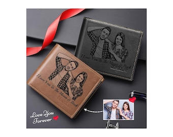 Personalisierte Herrengeldbörse aus Leder mit Foto - Graviert, Klappbar, Münzfach - Einzigartige Geschenke für Frauen
