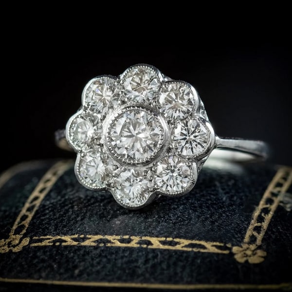 1.3Ctw Round CZ Vintage Art Deco Wedding Ring in 935 Argentium Silver Ring, Estate Ring, Vintage Bezel Antique Ring, Moissanite Cluster Ring