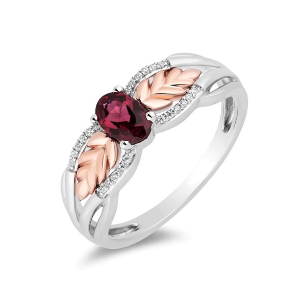 Enchanted Disney Fine Jewelry Sterling Silver and Rose Gold Plated with 1/10 CTTW CZ Diamonds and Rhodolite Garnet Anna Wheat Women's Ring