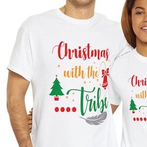 Christmas with the Tribe Unisex Heavy Cotton Tee First Nations Holiday Tshirt Indigenous Xmas T-shirt Aboriginal Red Green Gift  USA