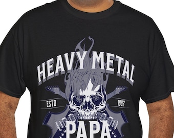 Heavy Metal Papa Unisex Heavy Cotton Tee Gift for Dad Tshirt Fathers Day Rock n Roll T-shirt Papa Daddy T shirt Hard Rock Dad USA