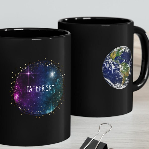 Mother Earth Father Sky 11oz Black Mug USA Indigenous Creation Story Cup Native American Blue Stars First Nations Culture Traditions