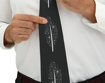 Starry Feather Necktie Father Sky Night Stars Cosmic Indigenous Native American First Nations Stylish Trendy Unique Black USA